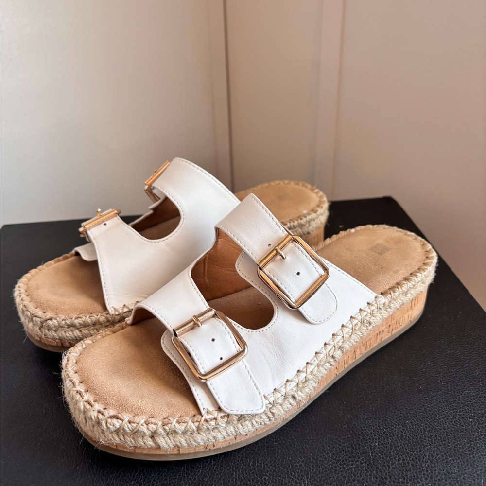 White Mountain Capture White Vegan Wedge Buckle Sandals Size 8M - Picture 11 of 11